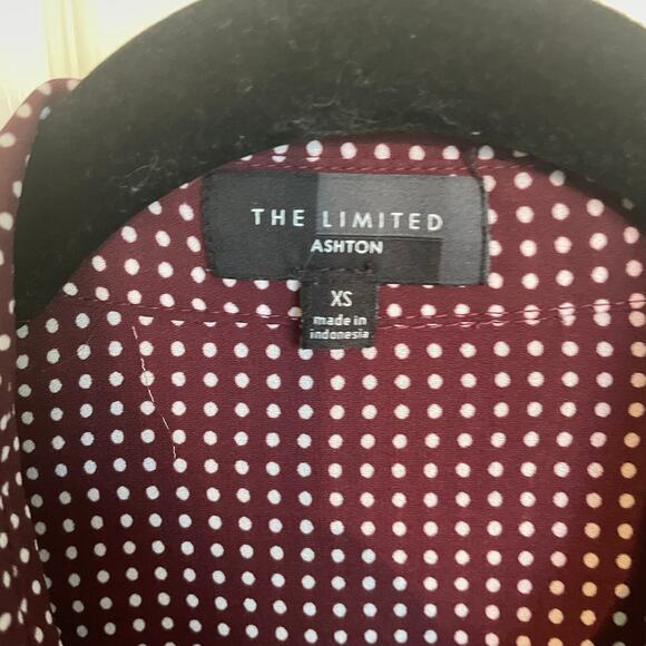 The Limited Ashton Maroon White Polka Dot Womens Long Sleeve Top Button Down XS - Picture 2 of 8